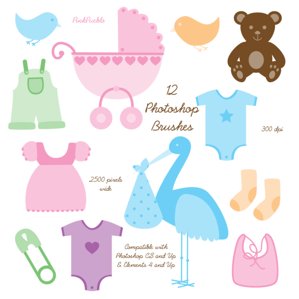 Кисти с изображением милых детских предметов, и высоким разрешением