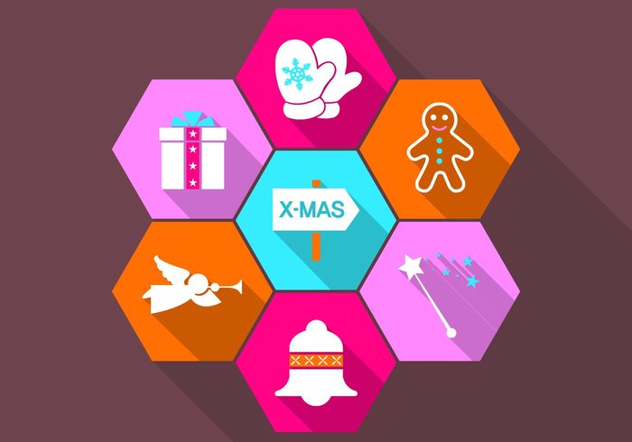 Long Shadow Bright Christmas PSD Icons Long Shadow Bright Christmas PSD Icons