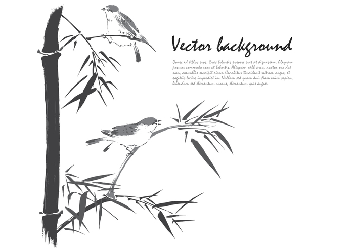 Ink Drawn Bamboo Birds Background PSD Ink Drawn Bamboo Birds Background PSD