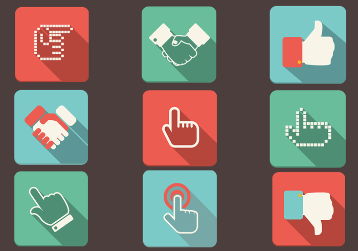 Flat Shadow Hand Icons PSD Set Flat Shadow Hand Icons PSD Set