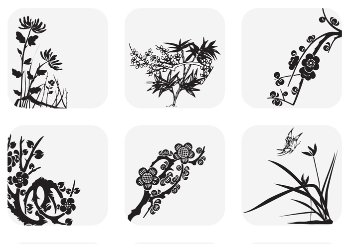 Japanese Reeds and Floral Branches PSD Set Japanese Reeds and Floral Branches PSD Set