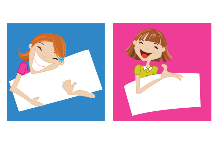 Happy Girls Holding Banners PSD Set Happy Girls Holding Banners PSD Set