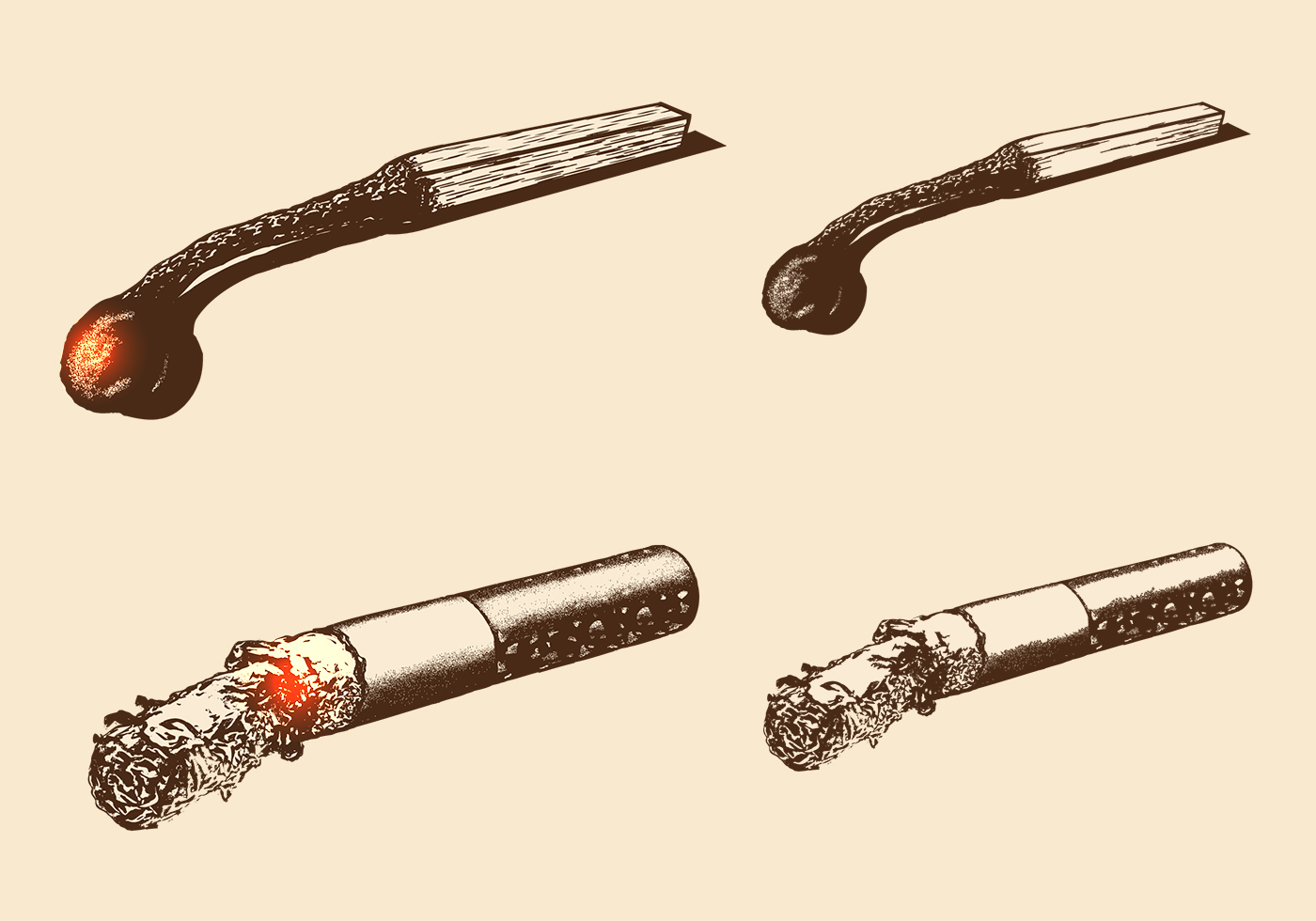 Hand Drawn Matches PSD and Cigarette PSD Set Free Brushes