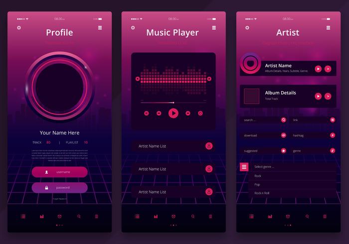 Retrowave UI Kit. Newwave UI Mobile Kit